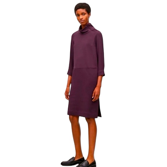 COS Funnel Neck Crepe Dress | Drop Waist | Minimalist | Size 6 - Picture 1 of 7